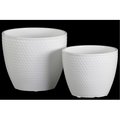 H2H Ceramic Round Pot with Embossed Lattice Cross Design Body & Tapered Bottom, White H22495497